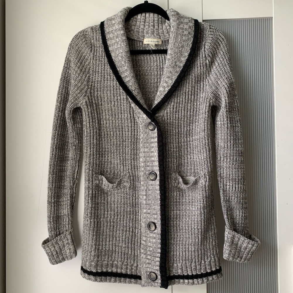 Cozy thick grey and black button up cardigan